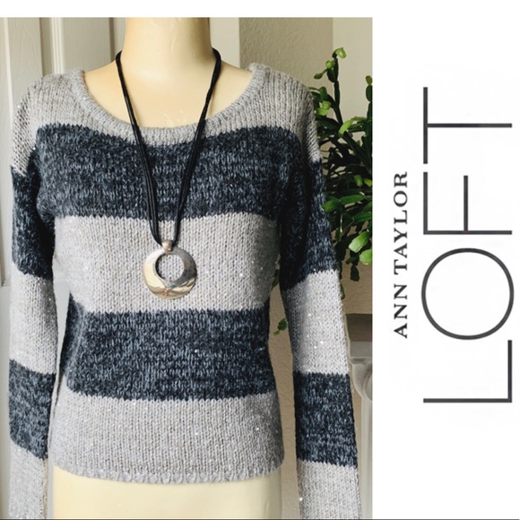 LOFT Sweaters - 🐼LOFT gray striped wool blend sweater w/ sparkles